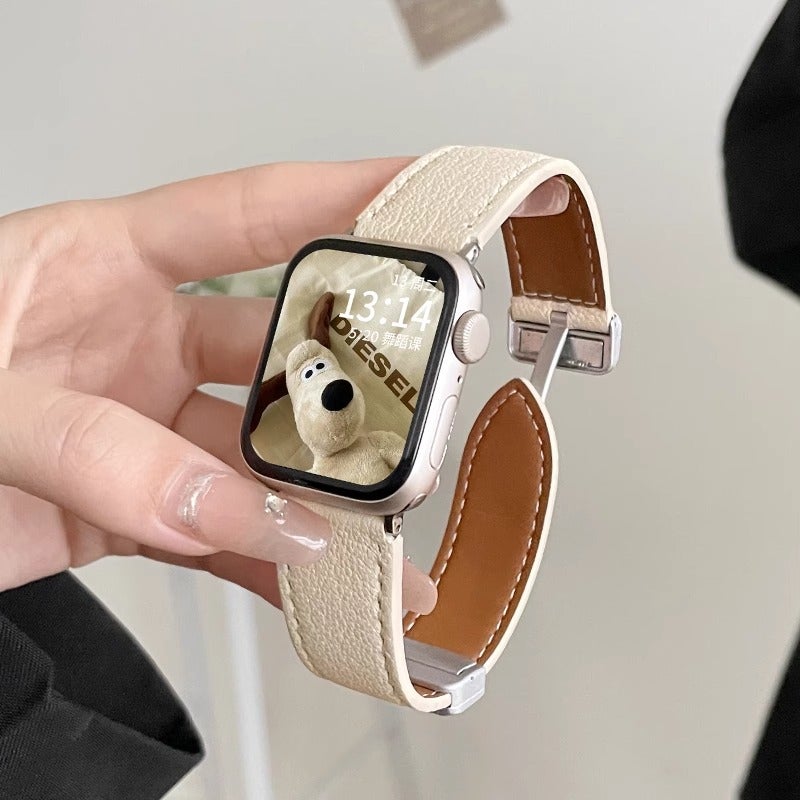 For Iwatchs8 Strap Genuine Leather Apple S10 Magnetic Buckle S9S6 Hand 54 Girls Watch With Niche High - Image 2